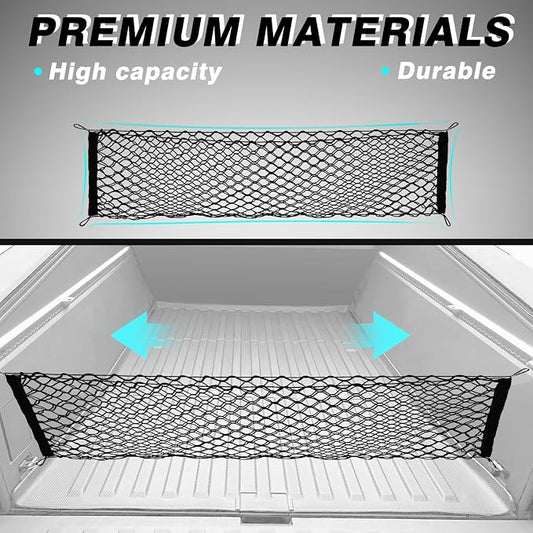 BestEvMod Envelope Style Cargo Net for Pickup Truck Bed Fit for Tesla Cybertruck 2026 2025 2024 Extra Strong Hook Stretchable Trunk Cargo Organizer with 2 L Track Hooks (Metal Hooks, Stand Envelope)