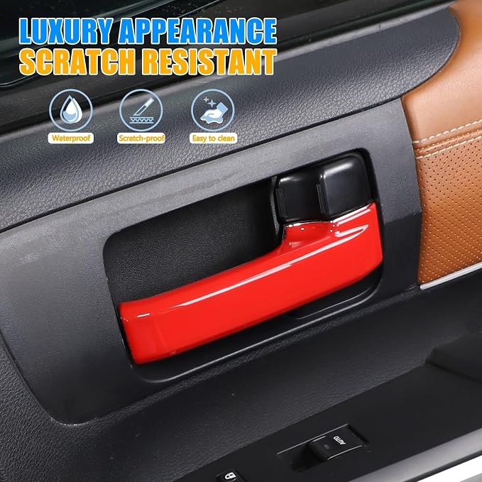 ABS Car Inner Door Handle Decoration Cover Trim Fit for Toyota Tundra/Sequoia 2007-2021 Interior Car Accessories (Red)