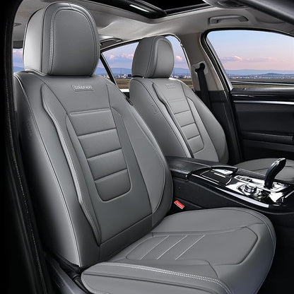 Coverado Seat Covers Full Set, Seat Covers for Cars, Gray Car Seat Cover, Waterproof Car Seat Protector, Nappa Car Seat Cushion, 5 Pieces Car Seat Covers Front Seats and Back Fit for Most Cars