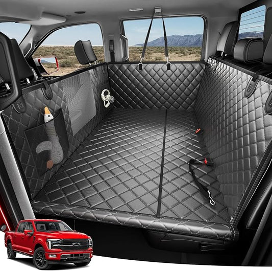 Zanch Heavy-Duty Dog Car Seat Cover, Flat Solid Back Seat Extender for Multi Large Dogs, Hard Bottom Supports 450 lb, Waterproof Scratchproof Hammock Protector, Standard for Cars, SUV, Trucks, Black