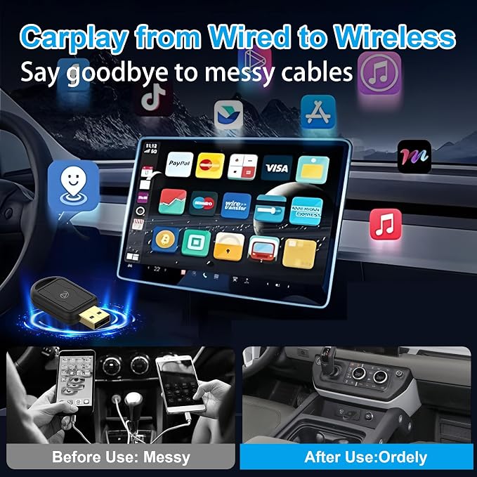 ossomo Wireless CarPlay Adapter,2 in 1 CarPlay & Android Auto Wireless Adapter for Cars,Convert Wired to Wireless with USB/Type-C,Plug Play Car Play for iOS 10+ /Android 10+