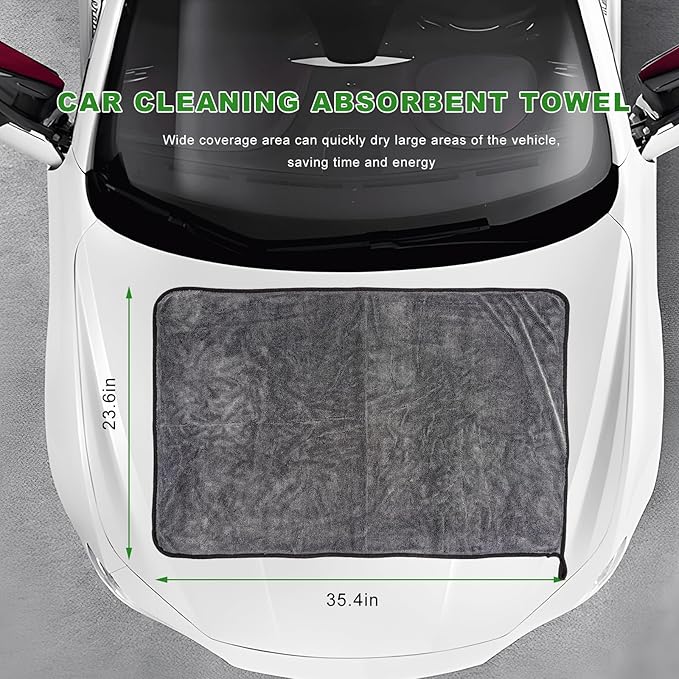 Car Drying Towel, 35.4"×23.6" Large Ultra Absorbent Microfiber Cleaning Cloth, 1200GSM Streak-Free Auto Detailing Towel Reusable Cleaning Rag for Cars, Trucks, SUVs, RVs