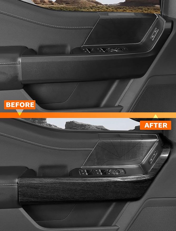 Savadicar Black Wood Grain Interior Accessories - Front Door Handles Trim Cover for Ford F150 (2021-present) - Premium Texture Interior Decor Upgrade Kit, 2-Piece Set