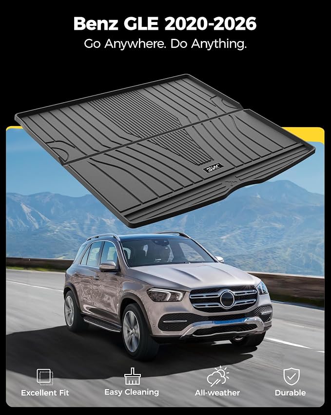 3W Trunk Mat for Mercedes Benz GLE 2020-2026 SUV, 350/43 AMG/450/53 AMG/580/63 AMG S Cargo Liner Heavy Duty All Weathe Custom Fit Trunk Liner for Benz GLE (Not Fit for Coupe)