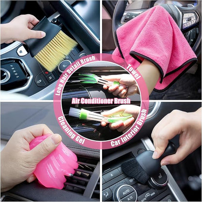Car Cleaning Kit, Car Vacuum Interior Detailing Cleaner Kit with High Power Handheld Vacuum, Brush Set, Windshield Tool, Duster, Towels, Complete Car Care Tools for Women (Pink)