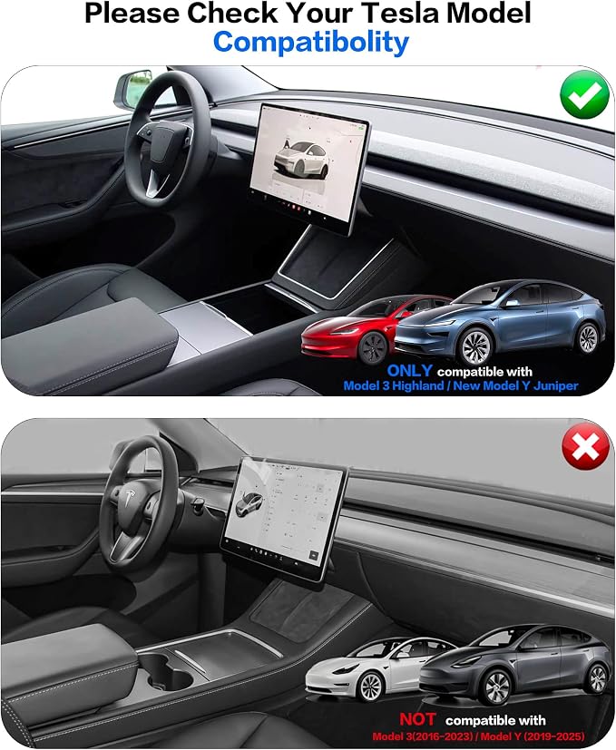 for Tesla Model Y 2025 2026 Juniper & Model 3 2024 Highland Center Console Organizer [Double Layer Space, Slide Smoothly (Model 3&y, 4P)