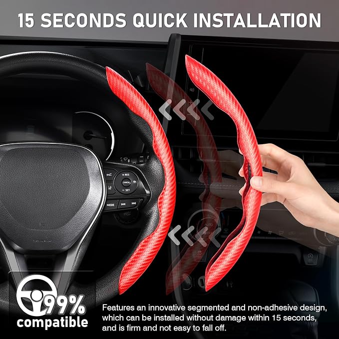 Cartist Steering Wheel Cover, Carbon Fiber Steering Wheel Cover, Car Steering Wheel Cover for Men/Women, Anti-Slip, Comfortable Grip, Durable, Universal for 99% Car Interior Accessories (Red)
