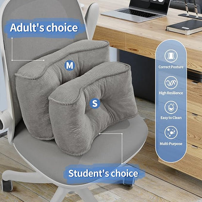 Lumbar Support Pillow for Office Chairs, Bite-Size Natural Latex Foam Back Support Pillow for Lower Back Pain Relief, Soft & Support Corduroy Desk Chair Cushion, M, Gray