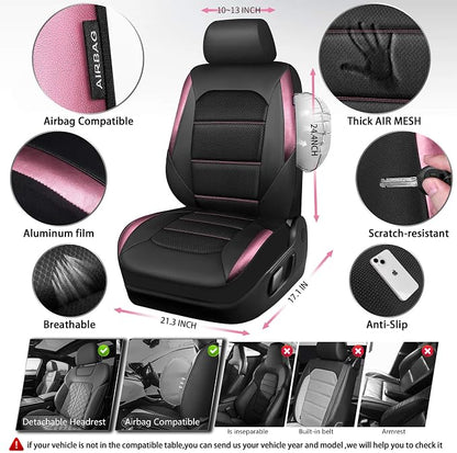 CAR PASS Memory Foam Car Seat Covers,Air Cool Mesh Thick Seat Covers Front Seats,Pink Metal Film Leather Seat Cover for Car,Universal Automotive Comfort for Most Car,Truck,Airbag Compatible,Black Pink