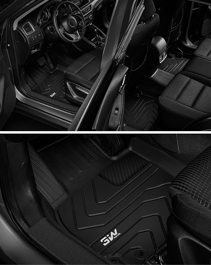 3W Floor Mats for Mazda CX-5 2017-2025, Heavy Duty TPE All Weather Custom Fit Floor Liners, Anti-Slip Car Accessories, 1st & 2nd Row, Black