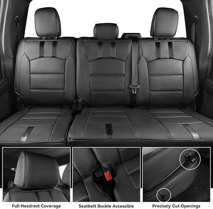 coverdream F150 Seat Covers for 2021-2025 2026 Ford F150 SuperCab XL/XLT & 2023-2026 Super Duty SuperCab XL/XLT,2-Door,Fully Covered,Waterproof Leather Seat Protector(Full Set,Black & Carbon Fiber)