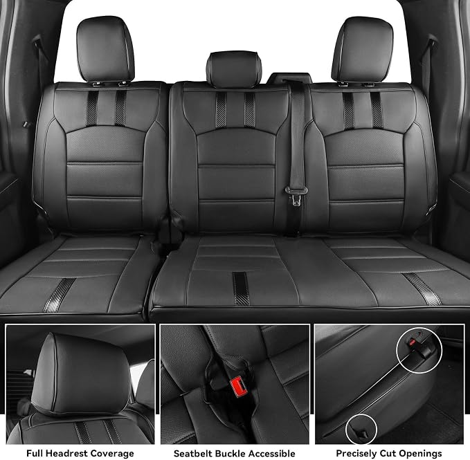 coverdream F150 Seat Covers for 2015-2020 Ford F150 SuperCab & 2017-2022 F250/F350 SuperCab XL/XLT/Lariat,2-Door,Fully Covered,Waterproof Leather Seat Protector(Full Set,Black & Carbon Fiber)