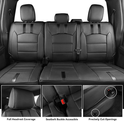 coverdream F150 Seat Covers for 2015-2020 Ford F150 SuperCab & 2017-2022 F250/F350 SuperCab XL/XLT/Lariat,2-Door,Fully Covered,Waterproof Leather Seat Protector(Full Set,Black & Carbon Fiber)