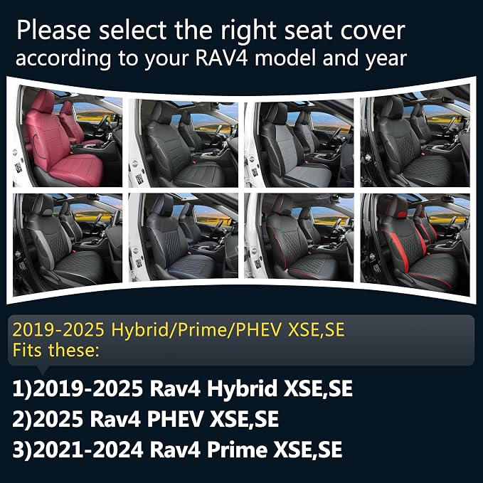 Lolcar Rav4 Seat Covers Custom Fit for Toyota Rav4 2021-2024 Prime SE,XSE & 2019-2025 Hybrid/PHEV SE,XSE, Leather Truck Seat Cover Full Set for SUV,Faux Leather(Black/Gray)