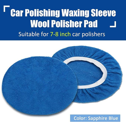 6 PCS Car Buffing Pads for 7-8 Inch Orbital Polisher, Microfiber Polishing Pad Buffer Polisher Bonnets, 7-8 Inch Polishing Pads Cover Waxing Pads for Car Detailing (Blue)