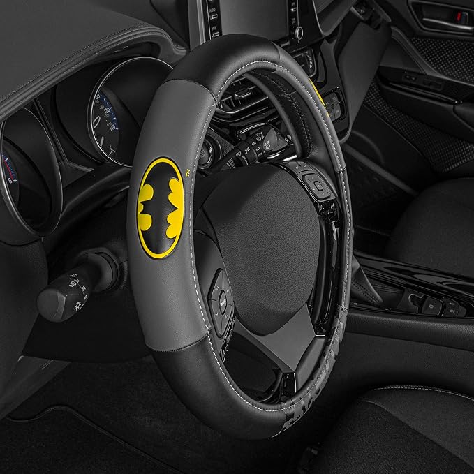 Warner Bros DC Comics Batman Steering Wheel Cover - Ergonomic Grip, Universal Size 14.5-15.5 in, Protects and Insulates Your Wheel, Car Accessories for Car, Truck, Van, SUV