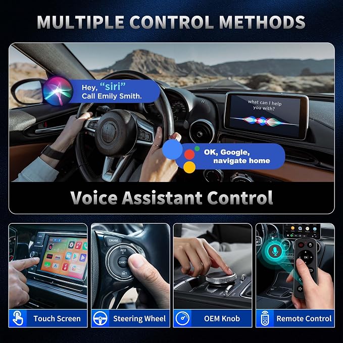 VNILRGLE 4-in-1 Wireless CarPlay Adapter & Android Car Wireless Adapter, Compatible with Streaming Services Like Netflix and YouTube, Split-Screen and Mirroring Functions(Silver)