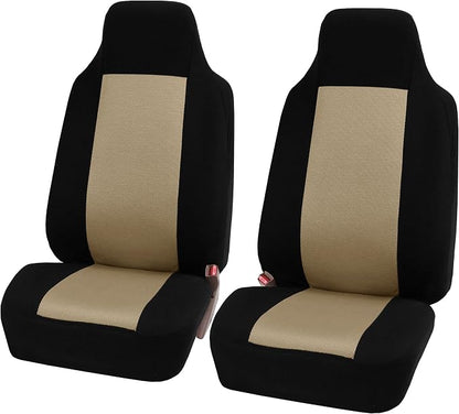 FH Group All Purpose Flat Cloth Car Seat Covers for Bucket Seats, 2 Piece Universal Fit, Washable Seat Covers for SUV, Sedan, Van - Front Set Beige