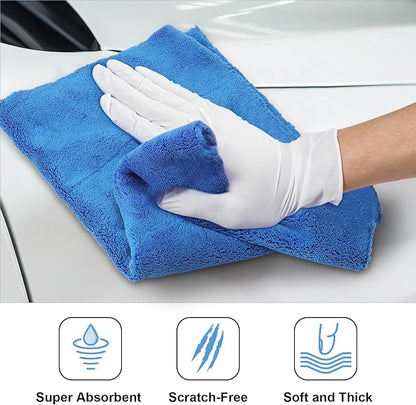 Shimeyao 20 Pcs 16 x 16 Inch Edgeless Microfiber Plush Towels for Cars Detailing Drying Wash Polishing Absorbent Cleaning Cloths, 500 GSM (Dark Blue)