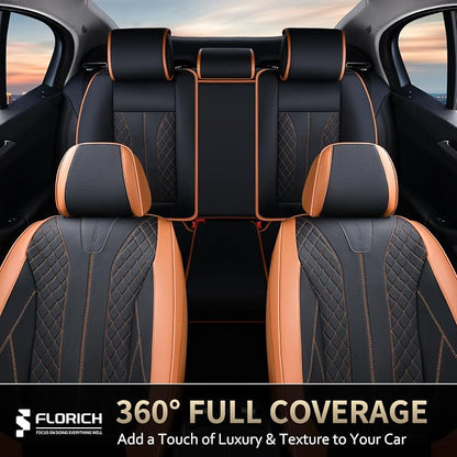 FLORICH Car Seat Covers Full Set Leather Automotive Seat Cover Waterproof 5 Seats Car Seat Protectors Luxury Front and Back Seat Cushions Universal Fit for Most Cars SUV Trucks, Brown&Black