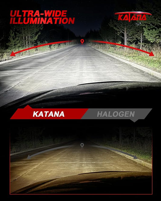 KATANA Upgraded H4 Bulbs, 18000LM 6500K Xenon White Super Bright Mini Size with Cooling Fan, 9003 Canbus Ready Fog Light, Pack of 2