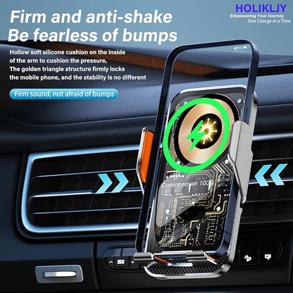 Wireless Car Phone Mount, 15W Fast Charging Car Phone Holder Charger Auto-Clamping 360 Dgrees Rotation Adjustable Air Vent Phone Mount Car Charger with luminous Logo for iPhone 16 15 14 13 S24 S23 S22