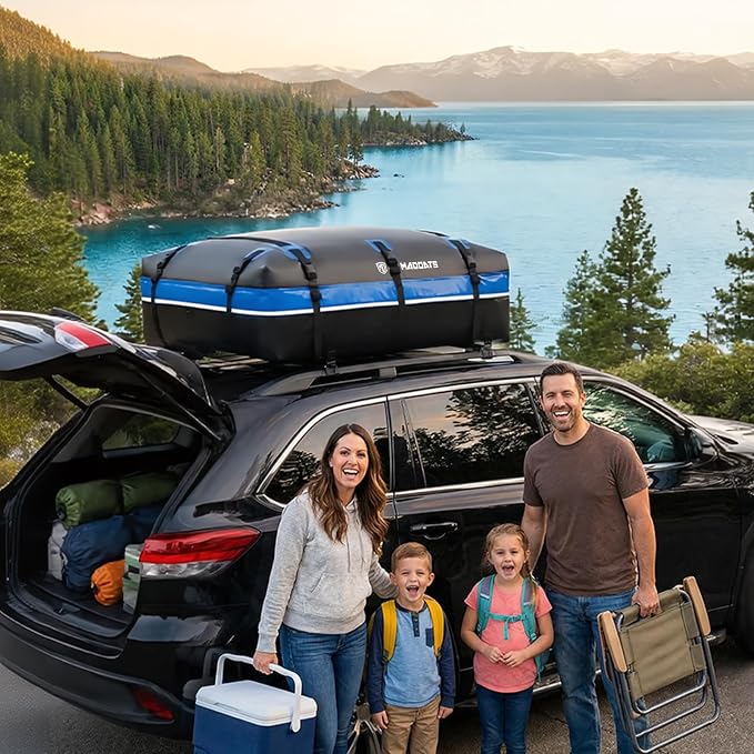 MD MADOATS Rooftop Cargo Carrier, 22 Cubic Ft Car Roof Cargo Carrier for All Vehicles, 840D Waterproof Car Top Carrier with Anti-Slip Mat, 6 Hooks, Storage Bag,Zipper Lock for Tripping & Moving - Blue