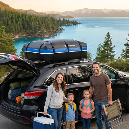 MD MADOATS Rooftop Cargo Carrier, 22 Cubic Ft Car Roof Cargo Carrier for All Vehicles, 840D Waterproof Car Top Carrier with Anti-Slip Mat, 6 Hooks, Storage Bag,Zipper Lock for Tripping & Moving - Blue