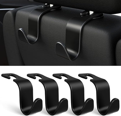 Amooca 4-Pack Car Headrest Hooks Vehicle Storage Organizer for Purses Handbags Groceries Backpack Coats –Holds 55lbs 360° Rotating Black