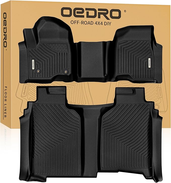 OEDRO Floor Mats Fit for 2019-2026 Chevy Silverado/GMC Sierra Denali 1500 & 2020-2026 Silverado/Sierra 2500HD/3500HD Crew Cab Without Rear Underseat Storage Box, TPE All-Weather Car Mats, Black