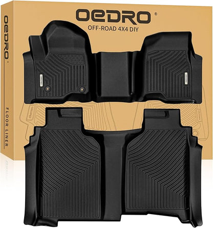 OEDRO Floor Mats Fit for 2019-2026 Chevy Silverado/GMC Sierra Denali 1500 & 2020-2026 Silverado/Sierra 2500HD/3500HD Crew Cab Without Rear Underseat Storage Box, TPE All-Weather Car Mats, Black