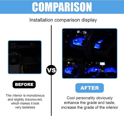 Car LED Strip Light, 24 LED RGB Neon Auto Interior Atmosphere Lights, 12V USB Port Under Dash Ambient Night Light, Universal Decorative Lamp Accessory for Car Truck (Blue, USB)