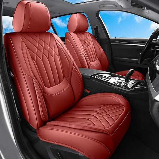 Burgundy Red Car Seat Covers Full Set, Luxury Faux Leather Red Seat Covers for Cars Front and Back Seats Protector, Waterproof Full Wrapped Covers Universal Fit for Most Cars Sedans SUVs