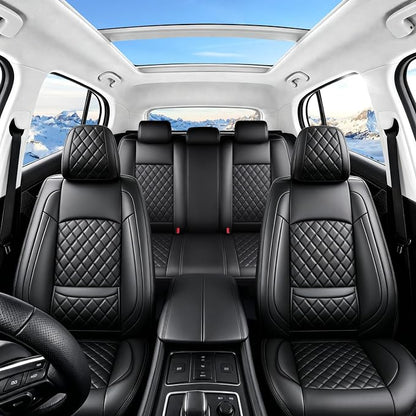 Car Seat Covers Compatible with Hyundai Elantra 2017-2025 2026 - Waterproof & Breathable Luxury Leather All-Weather Seat Cushions Protectors,Airbag Compatible,Only 2 Front seat Covers (Black)