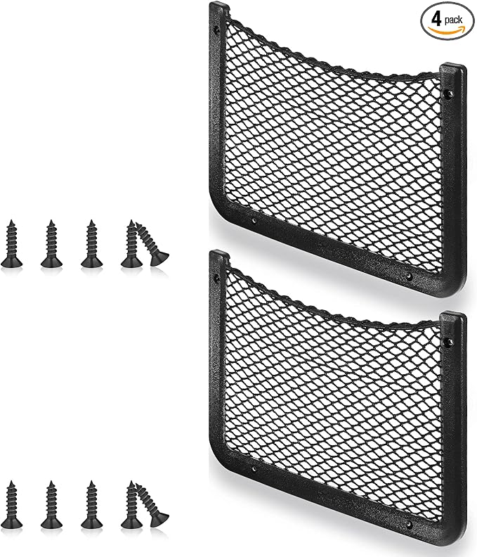 Frienda 4 Pcs Boat Storage Net Bag, ABS Plastic Car Framed Mesh Net Holder, Phone & Cargo Organizer with Screws for Auto, Rv, Boat, Pontoon, Truck Pocket Storage (12 x 8 Inch)