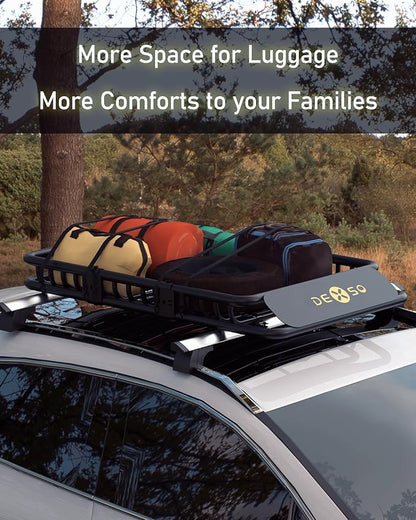 DEXSO Universal Roof Rack Basket with Cargo Net, 46" x 36" Rooftop Cargo Carrier Basket, 200 Lbs Capacity Car Cargo Rack, Heavy Duty Luggage Rack for SUVs, Trucks, Vehicles