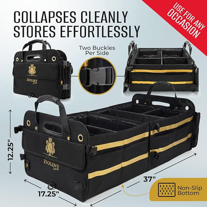Zioliny Car Trunk Organizer for SUV Large Trunk Storage with Removable Dividers, Heavy Duty Oxford Cargo Holder, Non-Slip Base, Collapsible Storage Box for SUV, Sedan, Truck