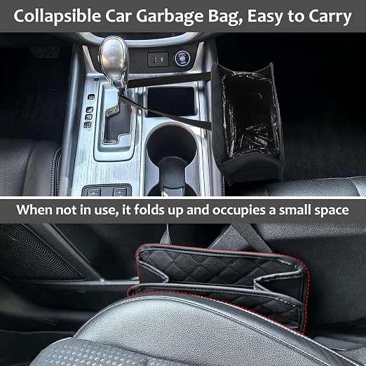 Accmor Car Trash Can, Small Garbage Bag for Car with Support Plate, Hanging Auto Organizer Storage Pockets Portable Automotive Garbage Bin with 60 Pcs Trash Bags, Vehicle Dustbin for SUV Truck Van