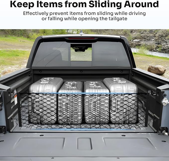 Canvcle Trunk Cargo Net for 2017-2026 Honda Ridgeline Accessories Envelope Style Mesh Trunk Net Organizer and Storage Stretchable Adjustable Elastic Nylon Rear Cargo Netting with Hooks