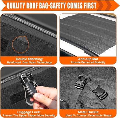 Sailnovo Rooftop Cargo Carrier Roof Bag, 20 Cubic feet Soft Waterproof Car Roof Bag fit Cars with/Without Rack, 6 Tie-Down Straps, 6 Door Hooks, Foldable Car Top Carrier for Road Trip Camping Travel
