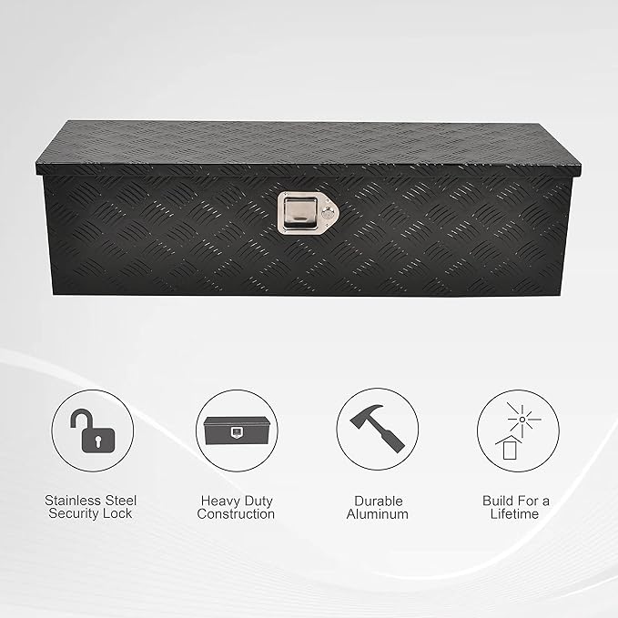 39 Inch Aluminum Heavy Duty Truck Bed Tool Box Truck Car Outdoor Trailer Pickup Toolbox, RV Storage Organizer Trailer Storage Tool Box w/Lock & Keys, 5 Bar Tread, Black (39"X13"X10")