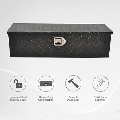 39 Inch Aluminum Heavy Duty Truck Bed Tool Box Truck Car Outdoor Trailer Pickup Toolbox, RV Storage Organizer Trailer Storage Tool Box w/Lock & Keys, 5 Bar Tread, Black (39"X13"X10")