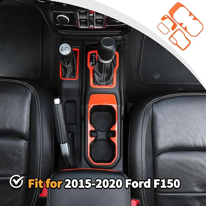 for JL 4WD Shift Knob Gear Shift Bezel Front Cup Holder Center Armrest Switch Lock Hole Cover Trim Kits Fit for 2018-2024+Jeep Wrangler JL JLU Gladiator JT Interior Accessories 4pcs Orange(AT)
