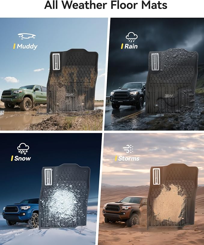 3W Floor Mats for Toyota Tacoma 2024-2026 Double Cab Auto Tran(Not Fit Hybrid & XtraCab) with Metal Pedals, TPE All Weather Custom Fit Floor Liner for Tacoma TRD/SR/SR5/limited Car Liners.