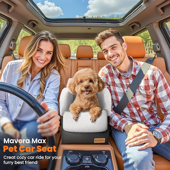 Portable Small Dog Seat for Car, Luxury Center Console Dog Car Seat Booster with Safety Tethers, Anti-Collapse Pet Travel Carseat for SUV, Truck (Black/White)