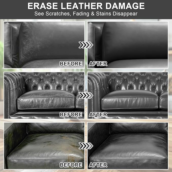STARTSO WORLD 200Ml Leather Recoloring Balm with 100ML Leather Conditioner,Dark Gray Leather Repair Kit for Furniture, Leather Dye, Leather Scratch Repair, Leather Couch Paint
