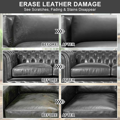 STARTSO WORLD 200Ml Leather Recoloring Balm with 100ML Leather Conditioner,Dark Gray Leather Repair Kit for Furniture, Leather Dye, Leather Scratch Repair, Leather Couch Paint