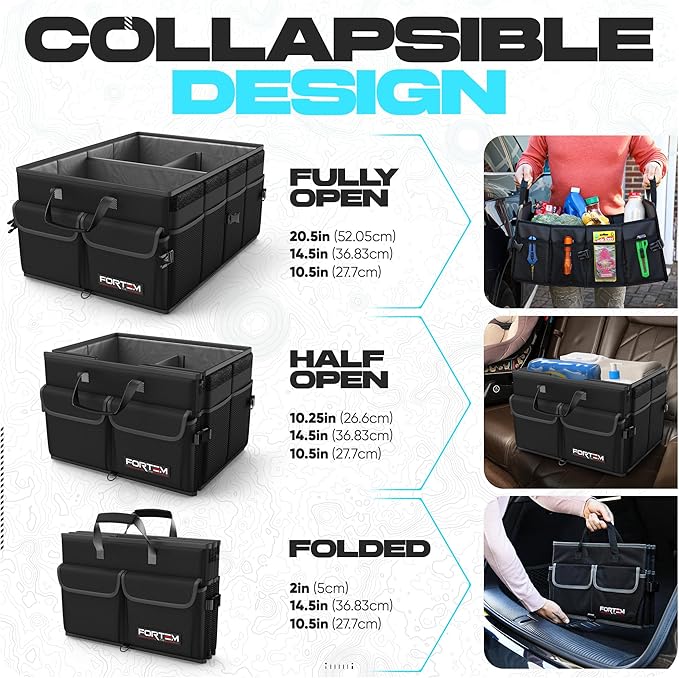 FORTEM Trunk Organizer For SUV Car Trunk Organizer, Foldable Storage, Car Accessories for Women Men, Collapsible Bag, 600D Oxford, Non Slip Bottom, Straps, Soft Cover (50L)