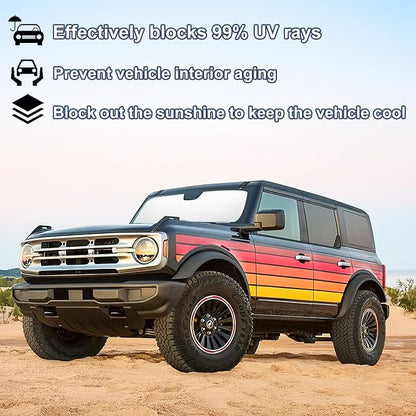 Windshield Sun Shade for 2021-2026 Ford Bronco 2/4 Door| Foldable Front Window Sunshade| 310T Reflective Polyester| UV Heat Insulation Protection| Outdoor Camping (Not for Bronco Sport)
