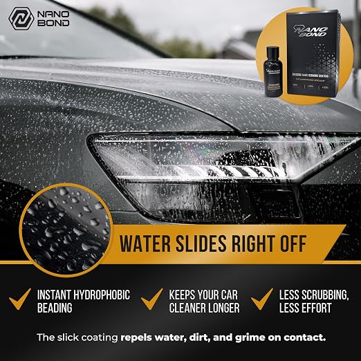 Nano Bond Ceramic Coating 9H PRO (60ML), Car, Plastic, Glass, and Wheel Exterior Care Product kit, Hydrophobic, Long Lasting Professional Care, High Gloss Paint Shine, Automotive Polishing Sio2